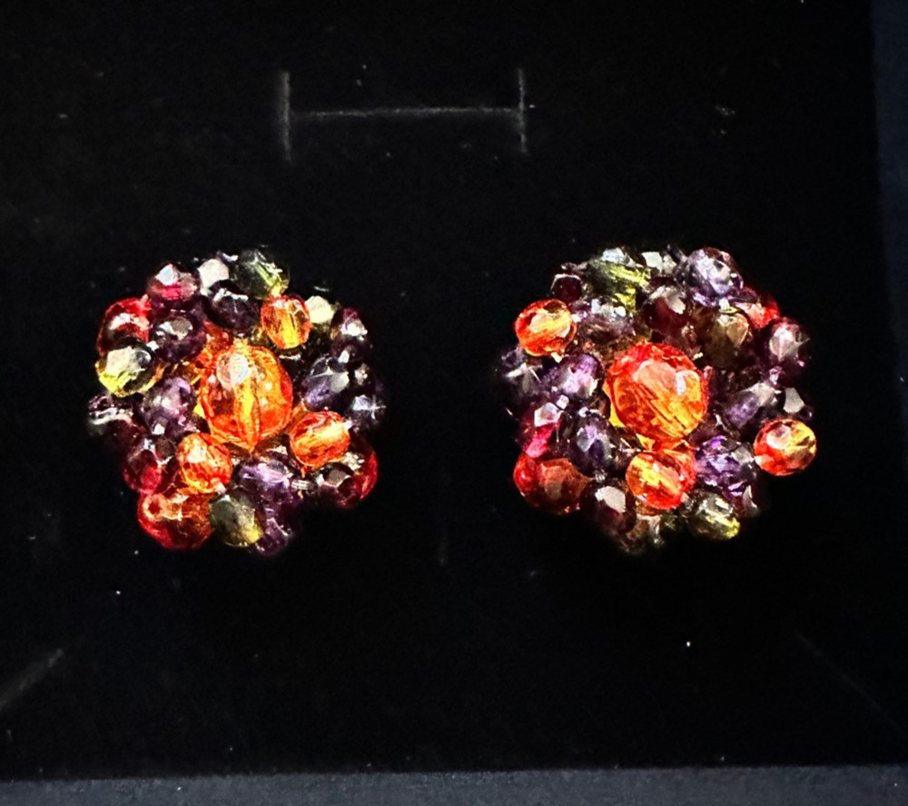 Joan Rivers Multicolor Bead Cluster Stud Earrings 1" Round Post